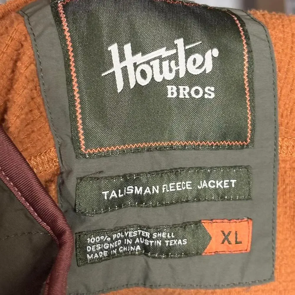 Howler Brothers Talisman Fleece Jacket Mens XL Adobe/Olive Quilted Grid